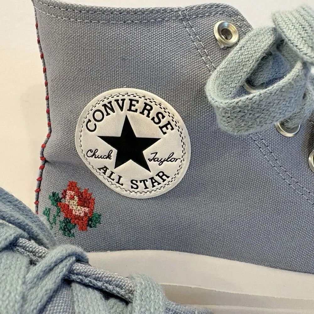 Converse Chuck Taylor All Star Move Platform High Cross Stitch Roses Size 10